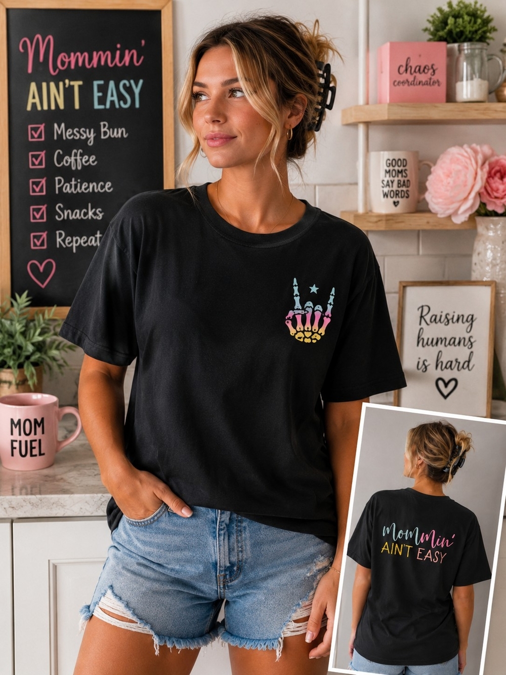 Black 'Mommin' Ain't Easy' Short Sleeve Graphic Tee Women's Size XXL